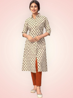ABHI FAB Women Printed Straight Kurta(Beige)