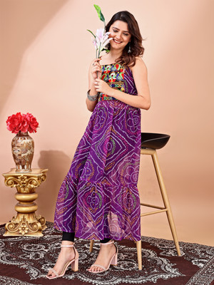 Youthnic Women Bandhani Anarkali Kurta(Purple)