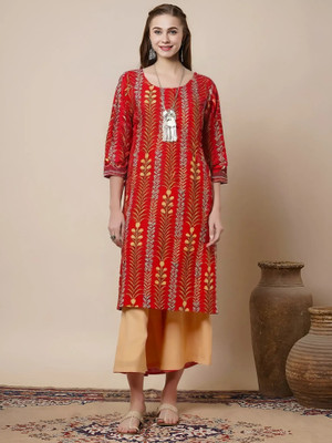 EthnicBasket Women Printed A-line Kurta(Red)