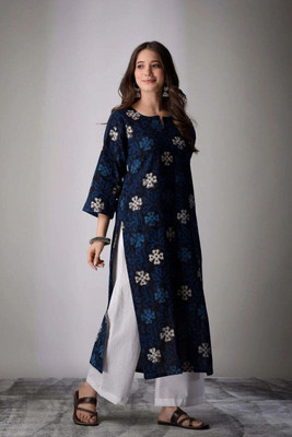 SARANSHI ENTERPRISES Women Printed Straight Kurta(Blue)