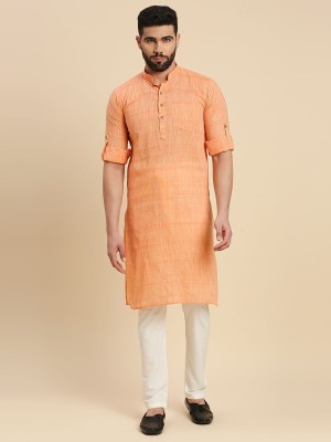 Rajubhai Hargovindas Men Self Design Straight Kurta(Orange)