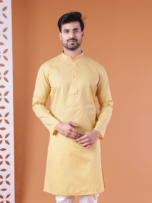 Aurik Men Solid Straight Kurta(Beige)