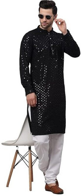 BDIVINE Men Embellished A-line Kurta(Black)