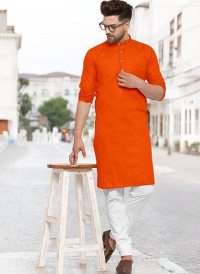 Krisha trend Men Solid Straight Kurta(Orange)