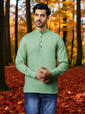 FireFish Men Solid A-line Kurta(Light Green)