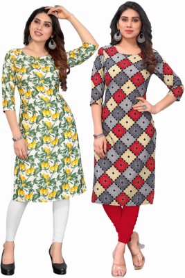 MARIDI FASHION Women Printed A-line Kurta(Yellow, Grey)