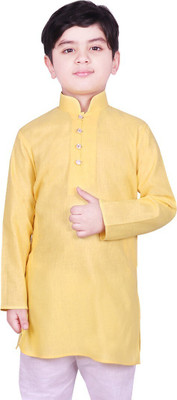 SG YUVRAJ Boys Solid Straight Kurta(Yellow)