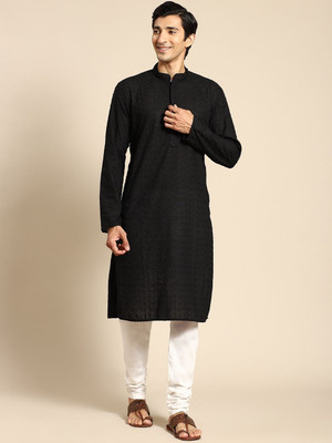 Rajubhai Hargovindas Men Embroidered Straight Kurta(Black)
