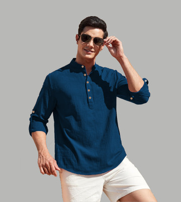 Vida Loca Men Solid Straight Kurta(Blue)