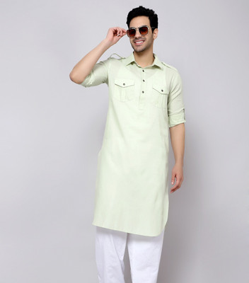 sultan Men Solid Pathani Kurta(Green)