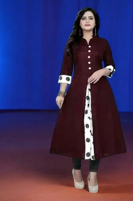 Ladylaz Women Embroidered Straight Kurta(Brown)