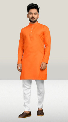 Vastr Men Solid Straight Kurta(Orange)