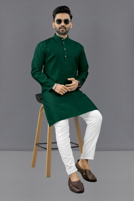 Shree Dutt Creation Men Solid Straight Kurta(Dark Green)
