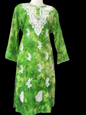 Anshi jari arts Women Embroidered Straight Kurta(Light Green)