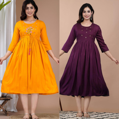 Rajoriya Women Embroidered, Solid Anarkali Kurta(Yellow)