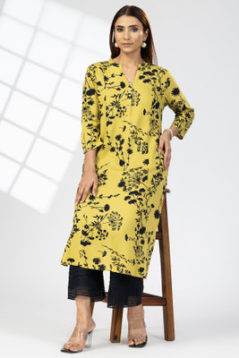 mustard Women Printed Straight Kurta(Yellow)
