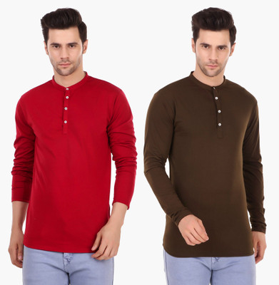 MADE IN THE SHADE Men Solid Straight Kurta(Maroon)