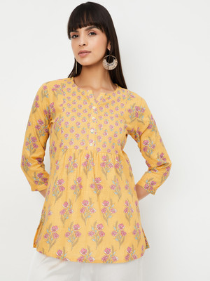 MAX Women Printed Straight Kurta(Yellow)