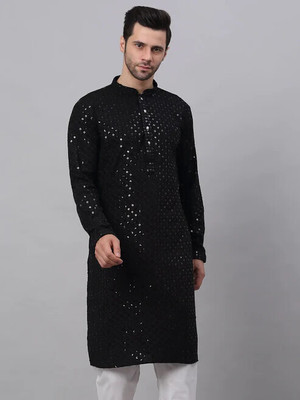S KUADA Men Embroidered A-line Kurta(Black)