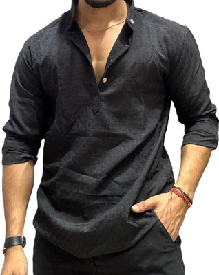 QSHOPQ Men Solid Straight Kurta(Black)