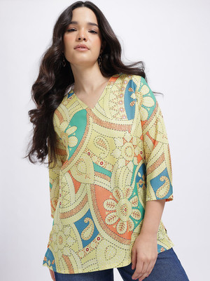 Anouk Rustic Women Printed Straight Kurta(Green)