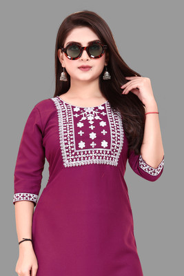 HARISH TEXTILE Women Embroidered A-line Kurta(Purple)
