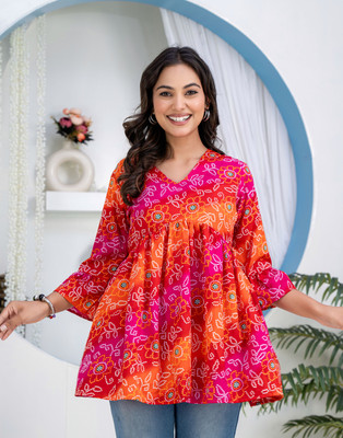 GURRA Casual Printed, Tie & Dye, Ethnic Motifs Women Multicolor Top