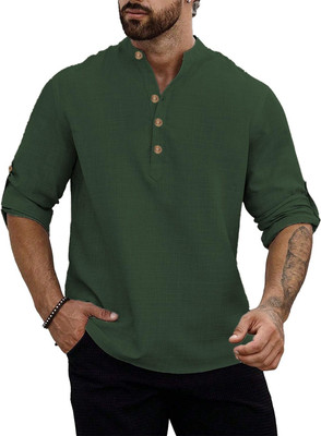 indirae Men Solid A-line Kurta(Green)