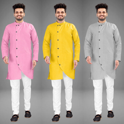 DIAMOND CLUSTER Men Self Design Trail Cut Kurta(Multicolor)