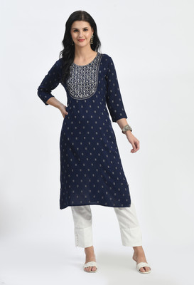 MAURYA Women Embroidered A-line Kurta(Dark Blue)