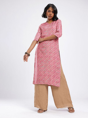 Anouk Rustic Women Printed Straight Kurta(Pink)