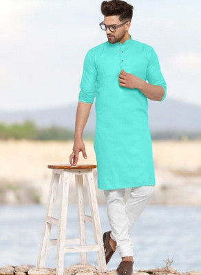 Krisha trend Men Solid Straight Kurta(Light Blue)