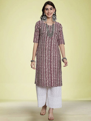 Moda Rapido Men Geometric Print Straight Kurta(Black)