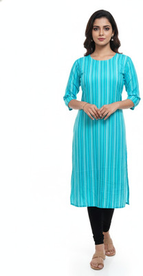 ZYXA Women Striped Straight Kurta(Light Blue)