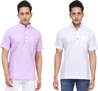 LAHSUAK Men Solid Straight Kurta(Purple, White)