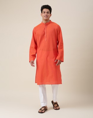 Fabindia Men Embroidered Straight Kurta(Red)