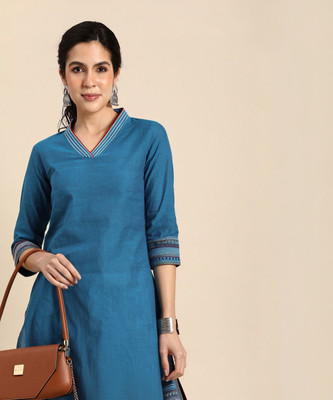 Sangria Women Solid Straight Kurta(Blue)