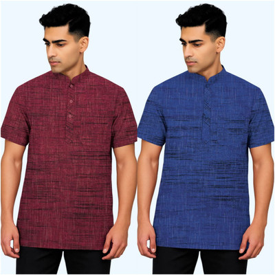 HF collection Men Self Design Straight Kurta(Dark Blue, Maroon)