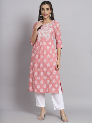 ANOUK Women Printed A-line Kurta(Pink)