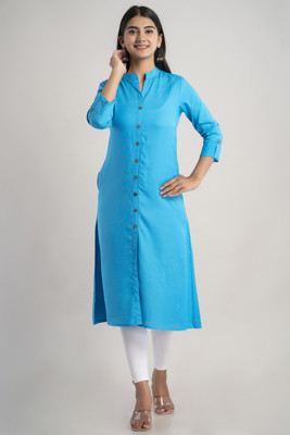Ankhnoor Women Self Design Straight Kurta(Blue)
