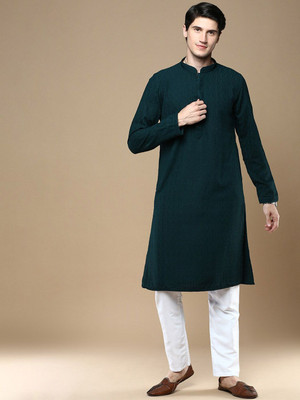 ANOUK Men Woven Design Straight Kurta(Green)