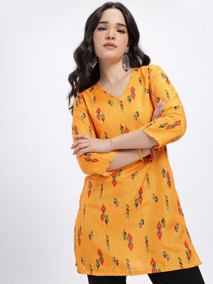 Anouk Rustic Women Printed Straight Kurta(Yellow)