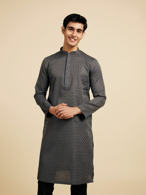 DIWAS by Manyavar Men Printed Straight Kurta(Grey)