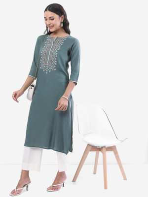 Vishudh Women Solid Straight Kurta(Grey)