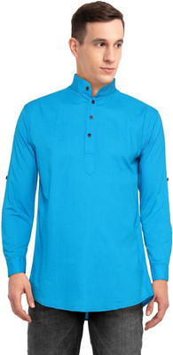 OMKAR EN TRENDS Men Printed Straight Kurta(Light Blue)