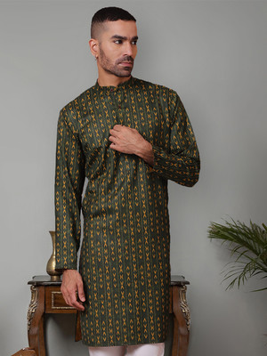 Jompers Men Printed Straight Kurta(Dark Green)