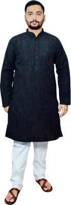 Divine creation Men Solid, Self Design Straight Kurta(Black)