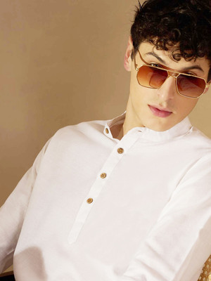 S-LINE Men Solid Straight Kurta(White)