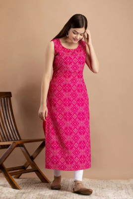 A C KANANI Women Printed A-line Kurta(Pink)