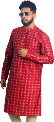 House of Aqss Men Printed Straight Kurta(Red)